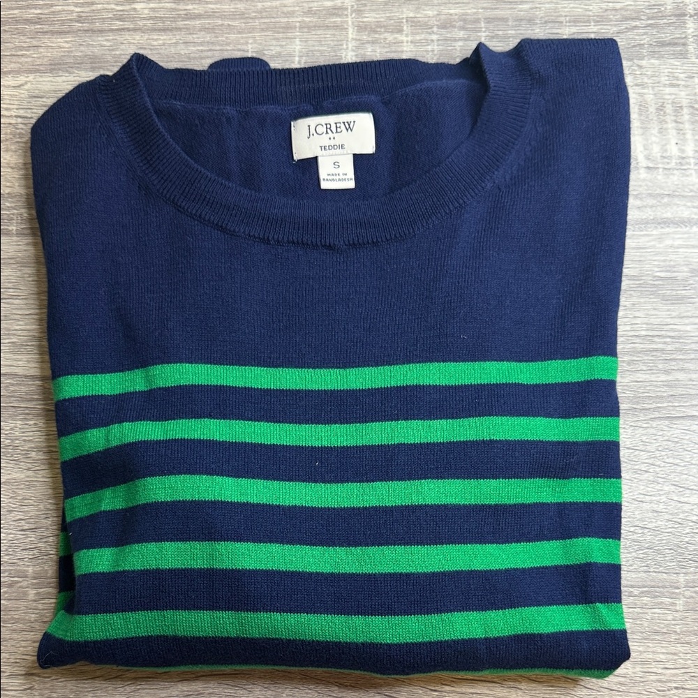 J. Crew Blue and Green Striped Crewneck Sweater